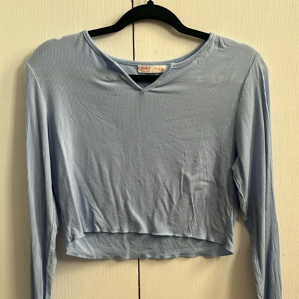 Cropped Blue Ribbed Long Sleeve